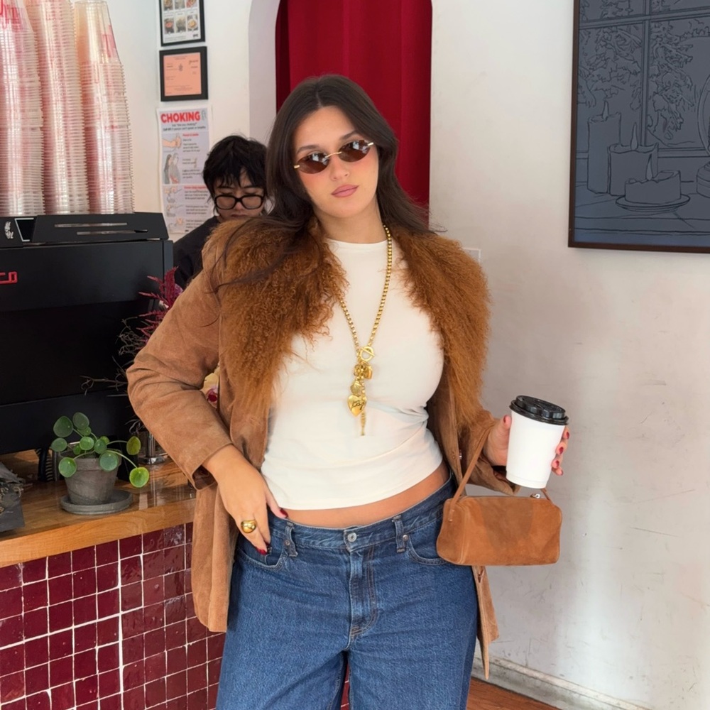 Vintage Brown Suede Jacket with Faux Fur Collar